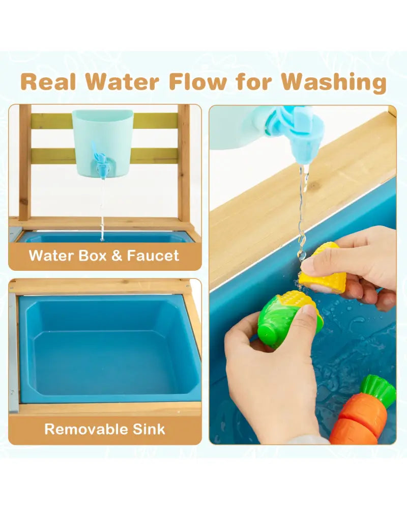 Outdoor Kids Mud Kitchen with Faucet and Water Box - Natural - Play Kitchen Sets