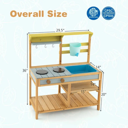 Outdoor Kids Mud Kitchen with Faucet and Water Box - Oasis Home Essentials
