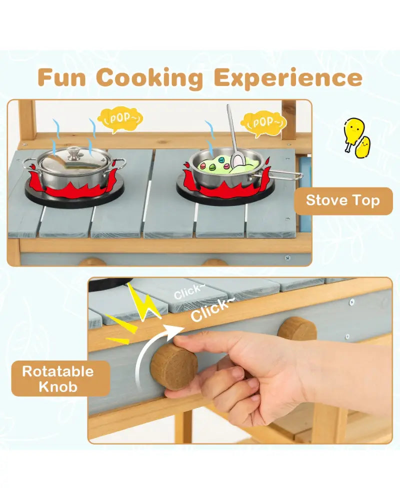 Outdoor Kids Mud Kitchen with Faucet and Water Box - Natural - Play Kitchen Sets