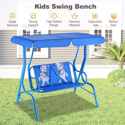 Outdoor Kids Patio Swing Bench with Canopy 2 Seats - Blue - Swing & Playsets