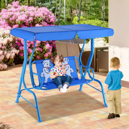 Outdoor Kids Patio Swing Bench with Canopy 2 Seats - Blue - Swing & Playsets