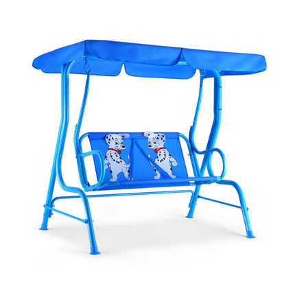 Outdoor Kids Patio Swing Bench with Canopy 2 Seats - Blue - Swing & Playsets