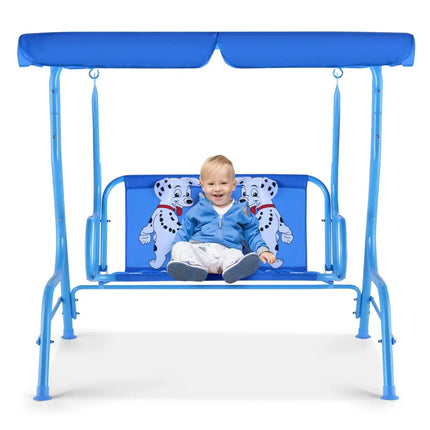 Outdoor Kids Patio Swing Bench with Canopy 2 Seats - Blue - Swing & Playsets