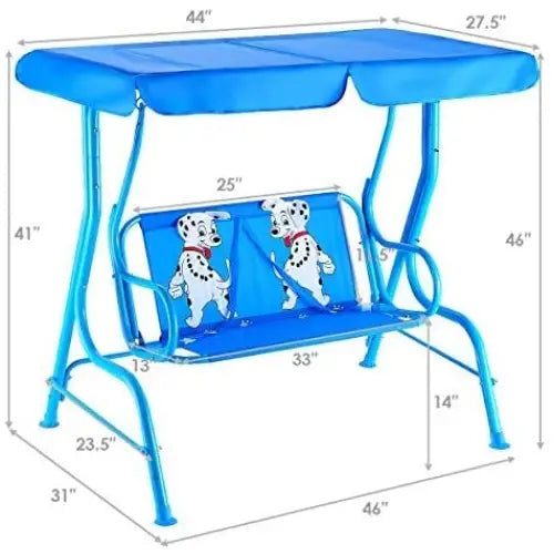 Outdoor Kids Patio Swing Bench with Canopy 2 Seats - Blue - Swing & Playsets