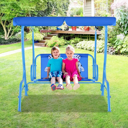 Outdoor Kids Patio Swing Bench with Canopy 2 Seats - Blue - Swing & Playsets