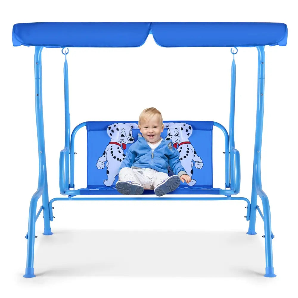 Outdoor Kids Patio Swing Bench with Canopy 2 Seats - Blue - Swing & Playsets