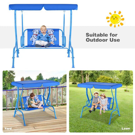 Outdoor Kids Patio Swing Bench with Canopy 2 Seats - Blue - Swing & Playsets