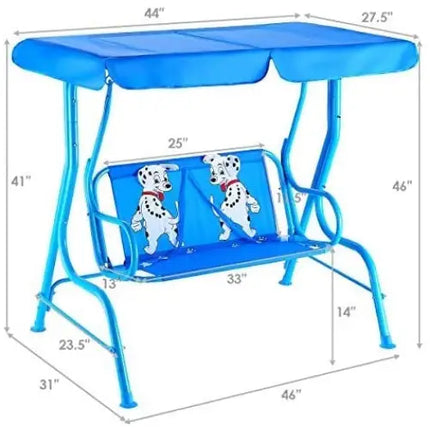 Outdoor Kids Patio Swing Bench with Canopy 2 Seats - Blue - Swing & Playsets