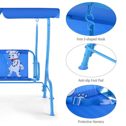 Outdoor Kids Patio Swing Bench with Canopy 2 Seats - Blue - Swing & Playsets
