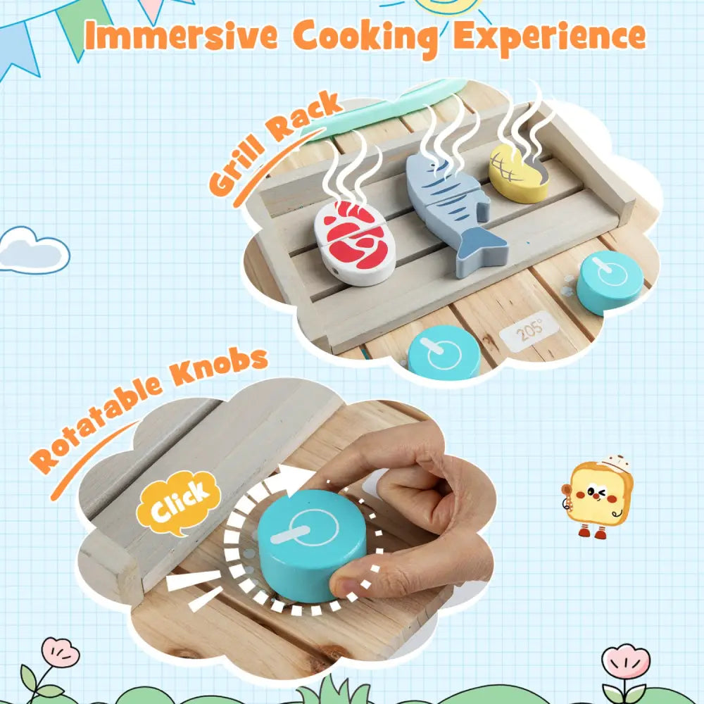 Outdoor Kids Play Kitchen Set Wooden Toy Kitchen Playset with Removable Sink-Orange - Orange - Play Kitchen Sets