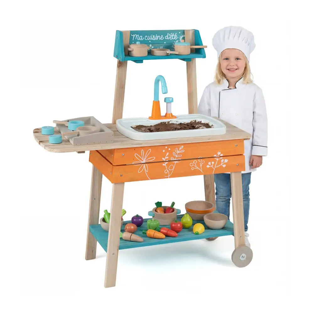 Outdoor Kids Play Kitchen Set Wooden Toy Kitchen Playset with Removable Sink-Orange - Orange - Play Kitchen Sets