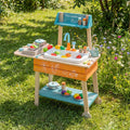 Outdoor Kids Play Kitchen Set Wooden Toy Kitchen Playset with Removable Sink-Orange - Orange - Play Kitchen Sets
