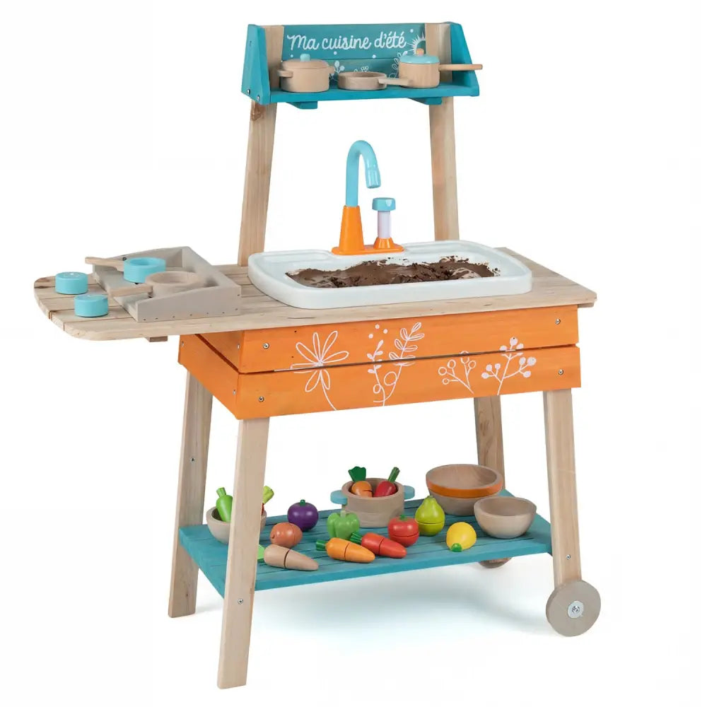 Outdoor Kids Play Kitchen Set Wooden Toy Kitchen Playset with Removable Sink-Orange - Orange - Play Kitchen Sets