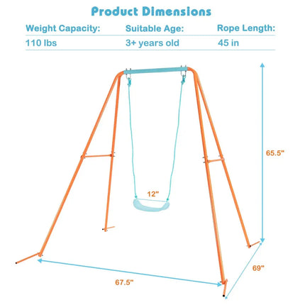 Outdoor Kids Swing Set with Heavy-Duty Metal A-Frame and Ground Stakes-Orange - Orange - Swing & Playsets