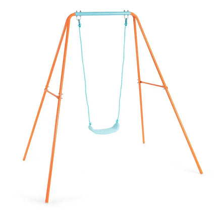 Outdoor Kids Swing Set with Heavy-Duty Metal A-Frame and Ground Stakes-Orange - Orange - Swing & Playsets