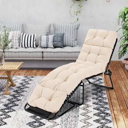 Outdoor Lounge Chaise Cushion 73’’x22’’ with High Back String Ties-Beige - Beige - Outdoor Furniture Accessories