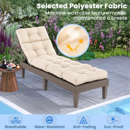 Outdoor Lounge Chaise Cushion 73’’x22’’ with High Back String Ties-Beige - Beige - Outdoor Furniture Accessories