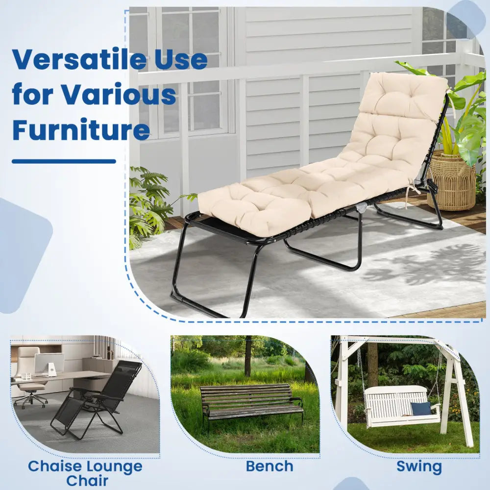 Outdoor Lounge Chaise Cushion 73’’x22’’ with High Back String Ties-Beige - Beige - Outdoor Furniture Accessories