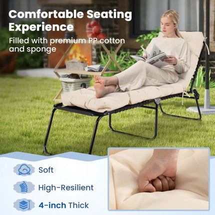 Outdoor Lounge Chaise Cushion 73’’x22’’ with High Back String Ties-Beige - Beige - Outdoor Furniture Accessories