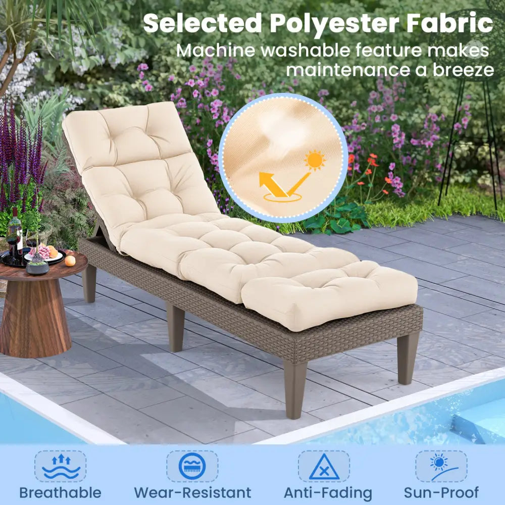 Outdoor Lounge Chaise Cushion 73’’x22’’ with High Back String Ties-Beige - Beige - Outdoor Furniture Accessories