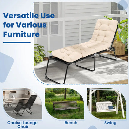 Outdoor Lounge Chaise Cushion 73’’x22’’ with High Back String Ties-Beige - Beige - Outdoor Furniture Accessories