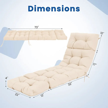 Outdoor Lounge Chaise Cushion 73’’x22’’ with High Back String Ties-Beige - Beige - Outdoor Furniture Accessories