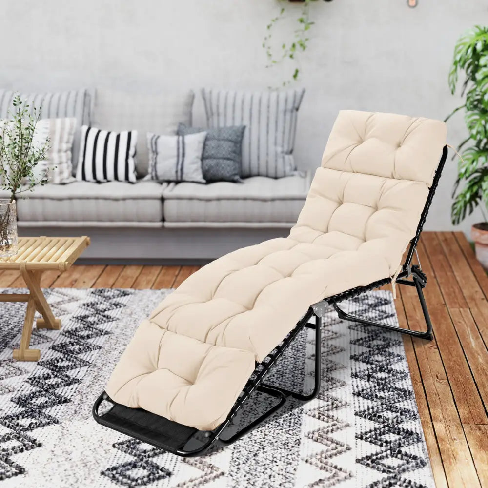 Outdoor Lounge Chaise Cushion 73’’x22’’ with High Back String Ties-Beige - Beige - Outdoor Furniture Accessories