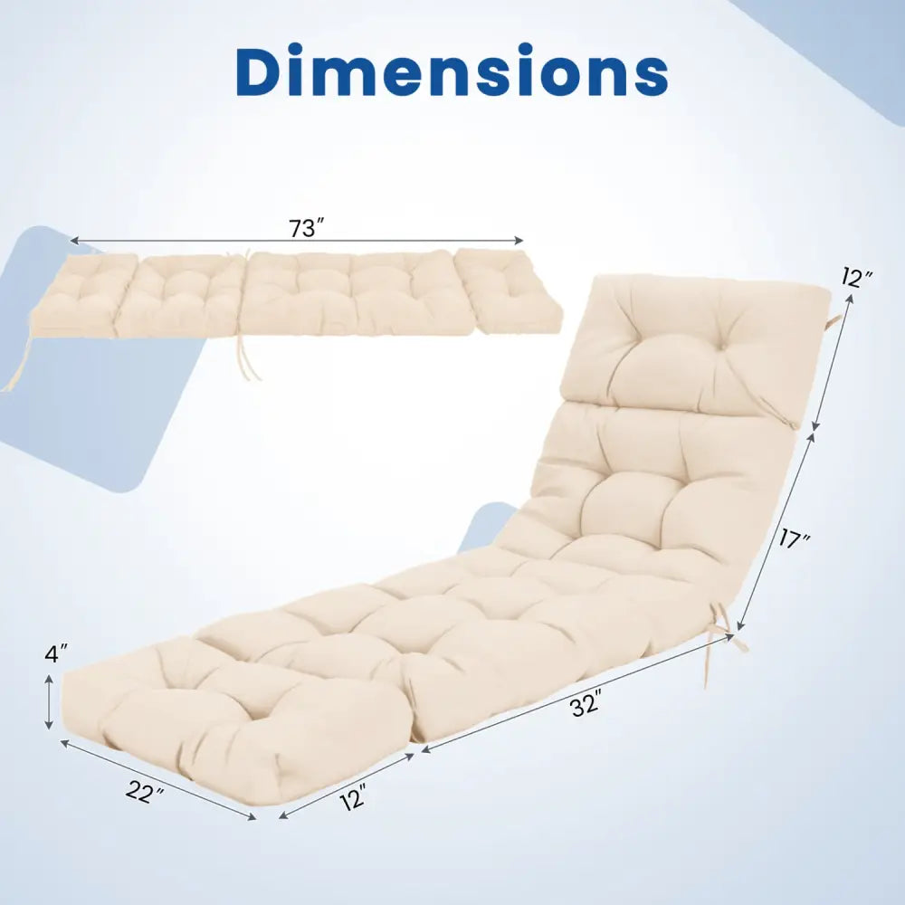 Outdoor Lounge Chaise Cushion 73’’x22’’ with High Back String Ties-Beige - Beige - Outdoor Furniture Accessories