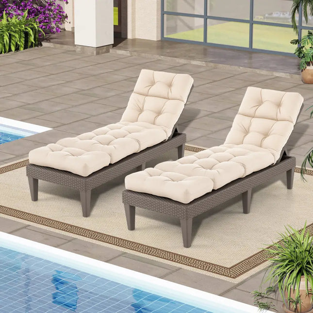 Outdoor Lounge Chaise Cushion 73’’x22’’ with High Back String Ties-Beige - Beige - Outdoor Furniture Accessories
