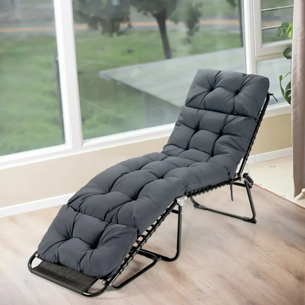 Outdoor Lounge Chaise Cushion with String Ties for Garden Poolside-Gray - Gray - Outdoor Furniture Accessories