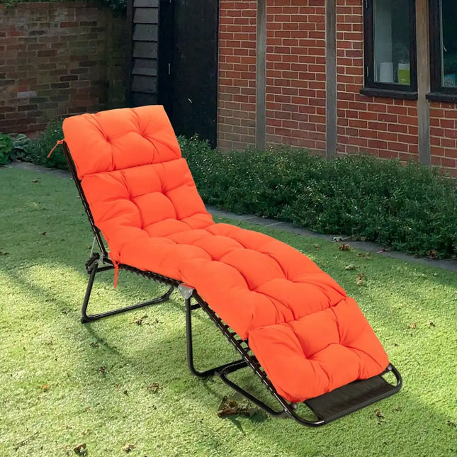 Outdoor Lounge Chaise Cushion with String Ties for Garden Poolside-Orange - Orange - Outdoor Furniture Accessories