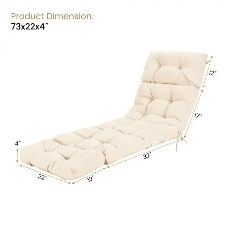 Outdoor Lounge Chaise Cushion with String Ties for Garden Poolside-Beige - Beige - Outdoor Furniture Accessories