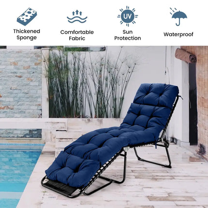 Outdoor Lounge Chaise Cushion with String Ties for Garden Poolside-Navy - Navy - Outdoor Furniture Accessories