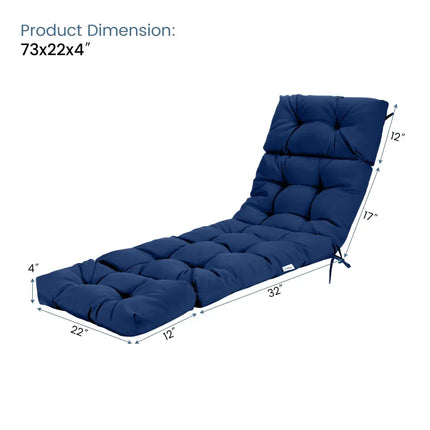 Outdoor Lounge Chaise Cushion with String Ties for Garden Poolside-Navy - Navy - Outdoor Furniture Accessories