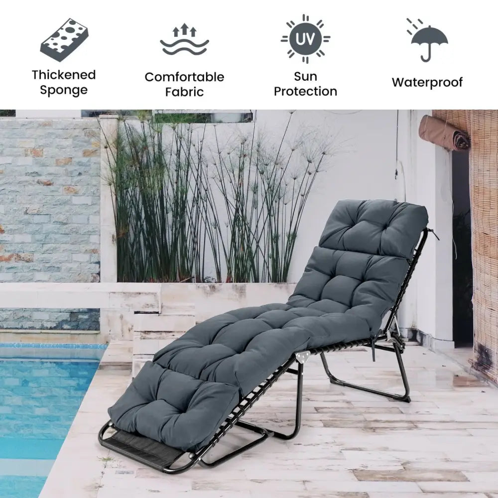 Outdoor Lounge Chaise Cushion with String Ties for Garden Poolside-Gray - Gray - Outdoor Furniture Accessories
