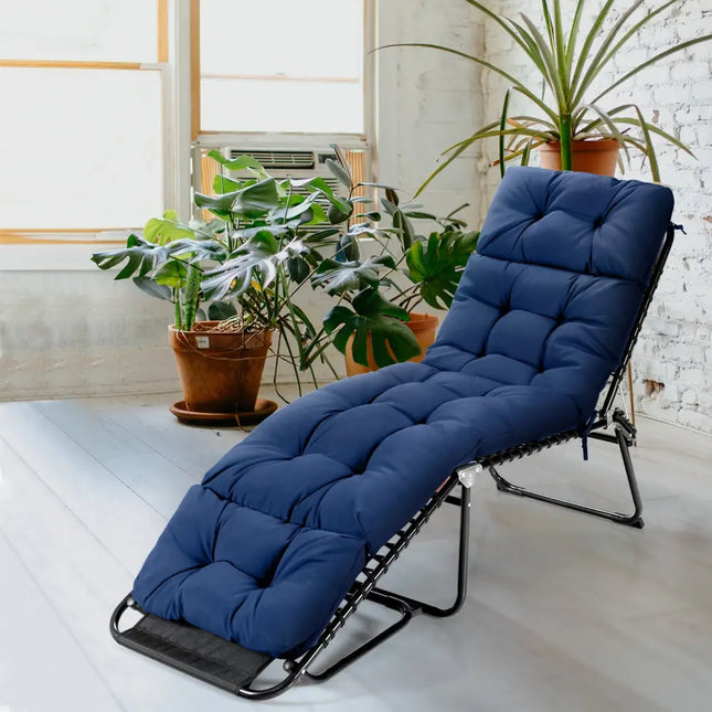 Outdoor Lounge Chaise Cushion with String Ties for Garden Poolside-Navy - Navy - Outdoor Furniture Accessories