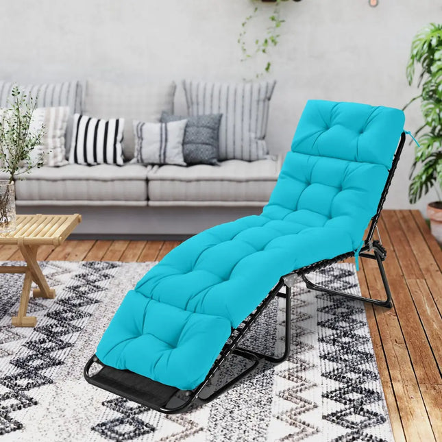Outdoor Lounge Chaise Cushion with String Ties for Garden Poolside-Green - Green - Outdoor Furniture Accessories