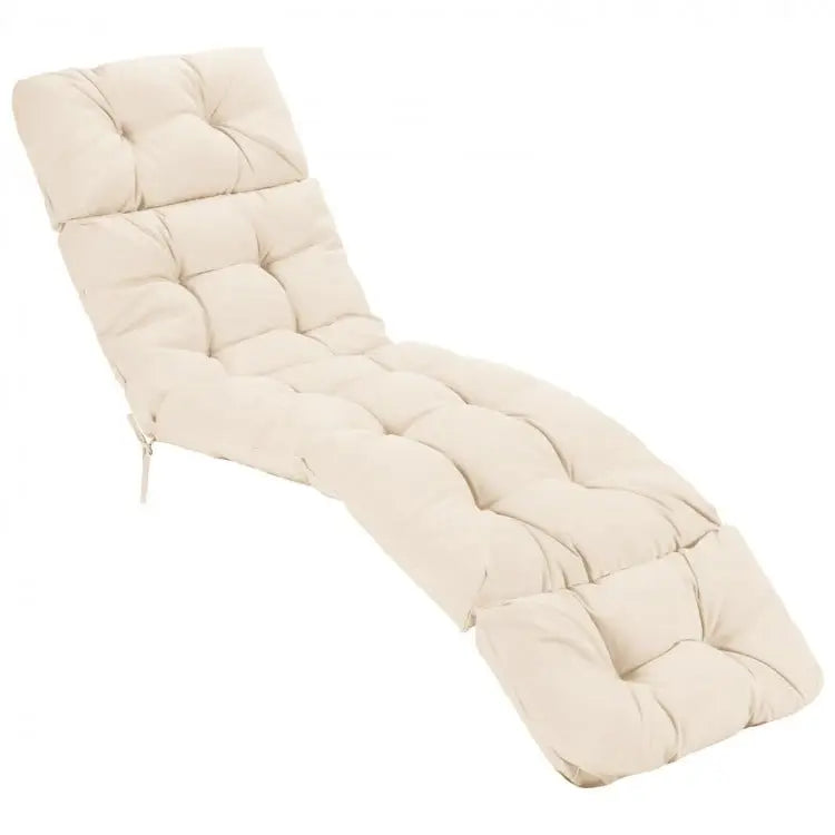 Outdoor Lounge Chaise Cushion with String Ties for Garden Poolside-Beige - Beige - Outdoor Furniture Accessories