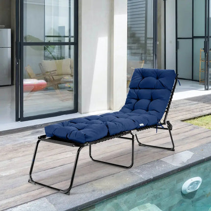 Outdoor Lounge Chaise Cushion with String Ties for Garden Poolside-Navy - Navy - Outdoor Furniture Accessories