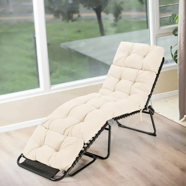 Outdoor Lounge Chaise Cushion with String Ties for Garden Poolside-Beige - Beige - Outdoor Furniture Accessories
