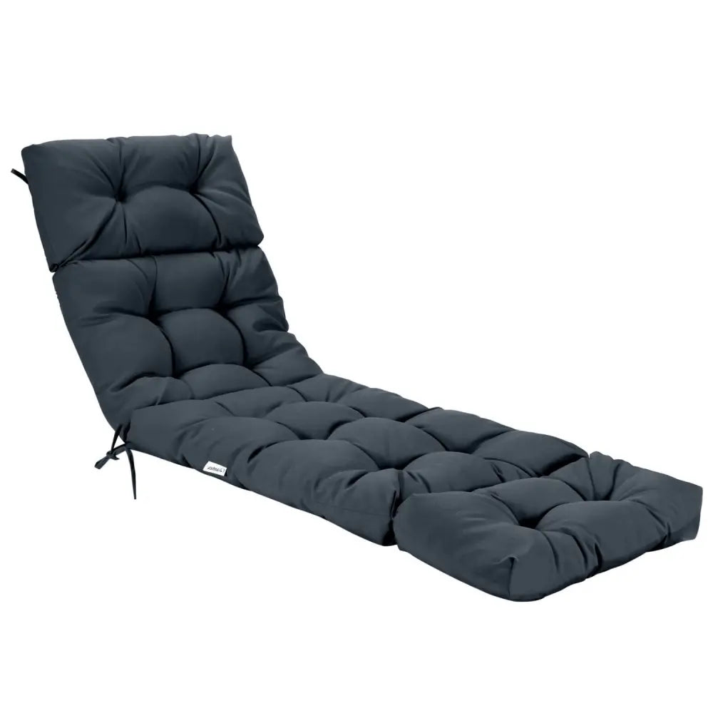 Outdoor Lounge Chaise Cushion with String Ties for Garden Poolside-Gray - Gray - Outdoor Furniture Accessories