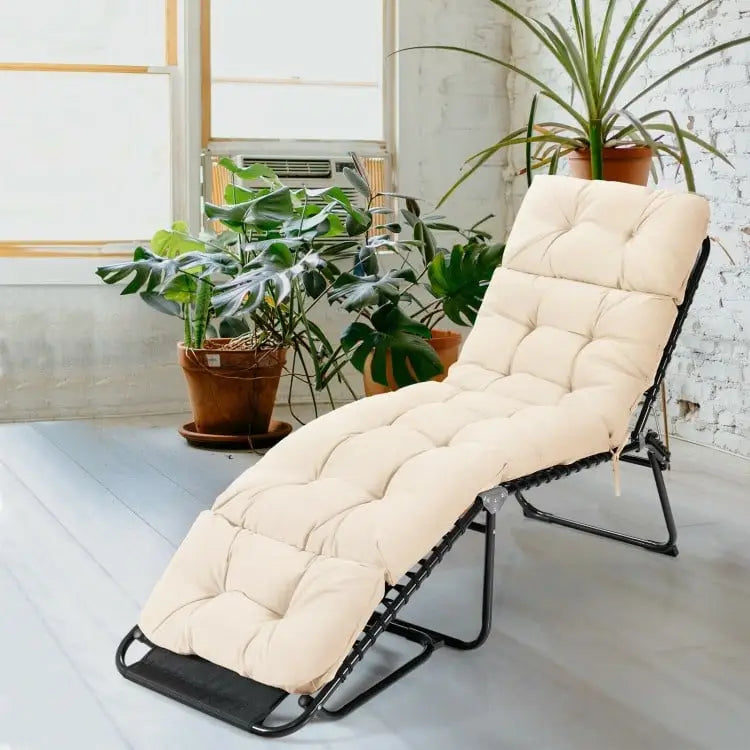 Outdoor Lounge Chaise Cushion with String Ties for Garden Poolside-Beige - Beige - Outdoor Furniture Accessories