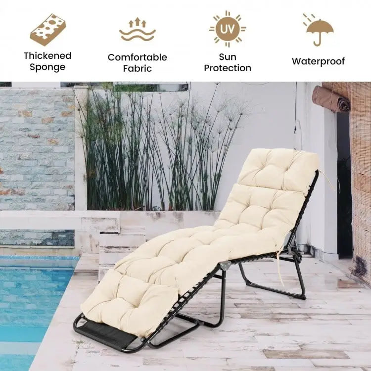 Outdoor Lounge Chaise Cushion with String Ties for Garden Poolside-Beige - Beige - Outdoor Furniture Accessories
