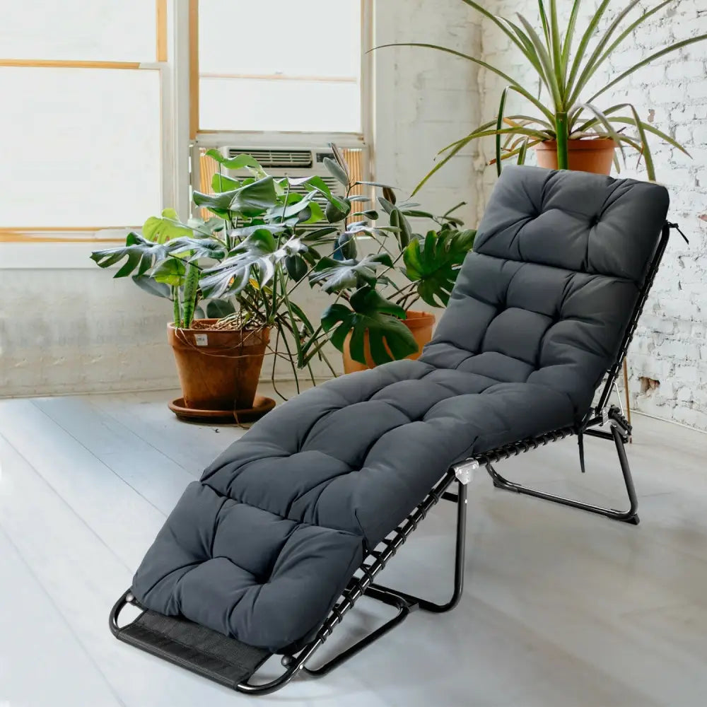 Outdoor Lounge Chaise Cushion with String Ties for Garden Poolside-Gray - Gray - Outdoor Furniture Accessories