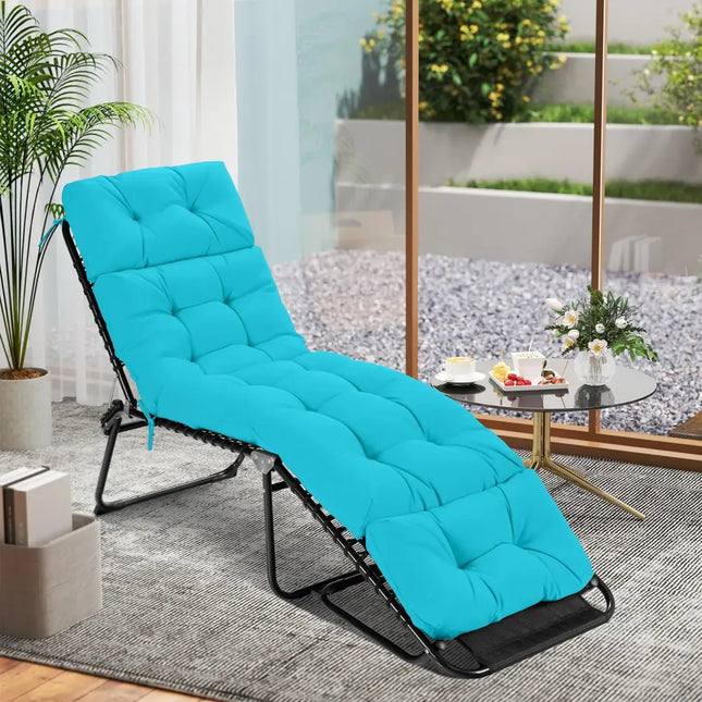 Outdoor Lounge Chaise Cushion with String Ties for Garden Poolside-Green - Green - Outdoor Furniture Accessories