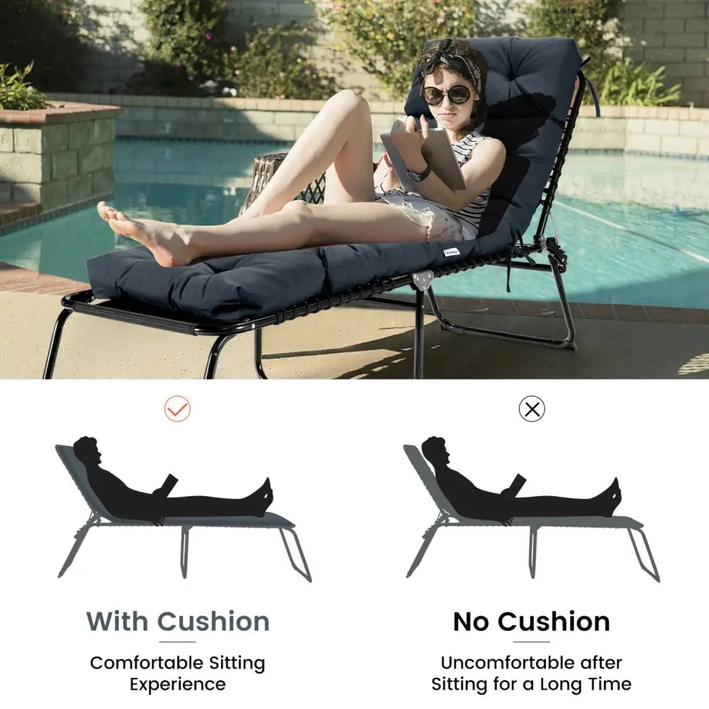 Outdoor Lounge Chaise Cushion with String Ties for Garden Poolside-Gray - Gray - Outdoor Furniture Accessories