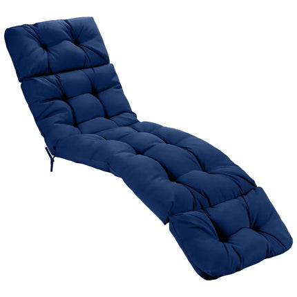 Outdoor Lounge Chaise Cushion with String Ties for Garden Poolside-Navy - Navy - Outdoor Furniture Accessories