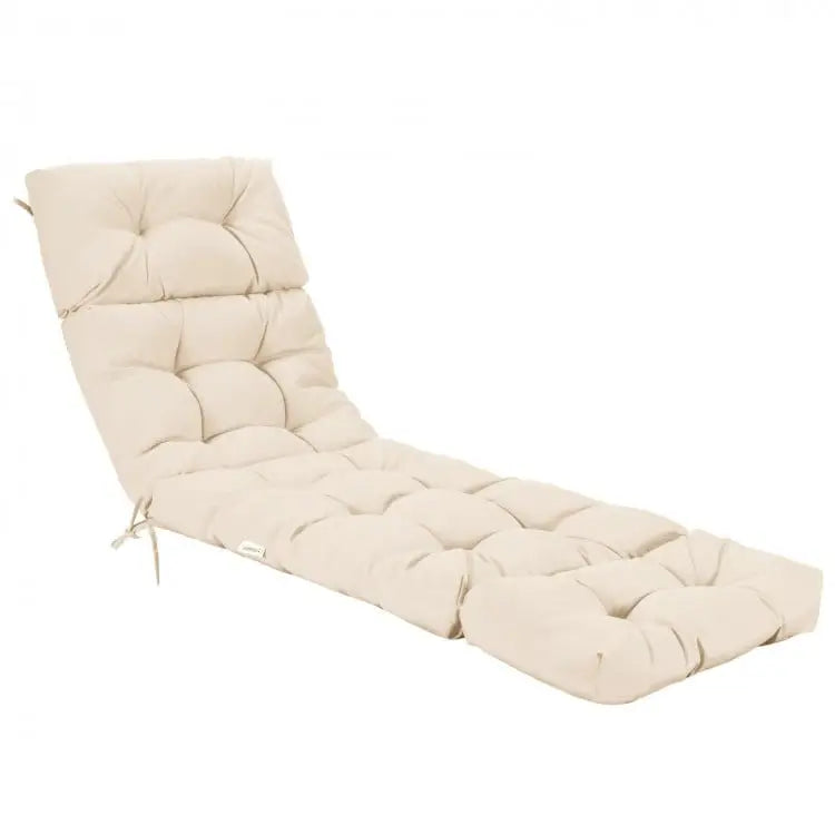 Outdoor Lounge Chaise Cushion with String Ties for Garden Poolside-Beige - Beige - Outdoor Furniture Accessories