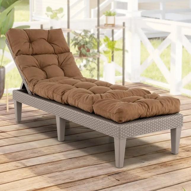 Outdoor Lounge Chaise Cushion with String Ties for Garden Poolside-Brown - Brown - Outdoor Furniture Accessories