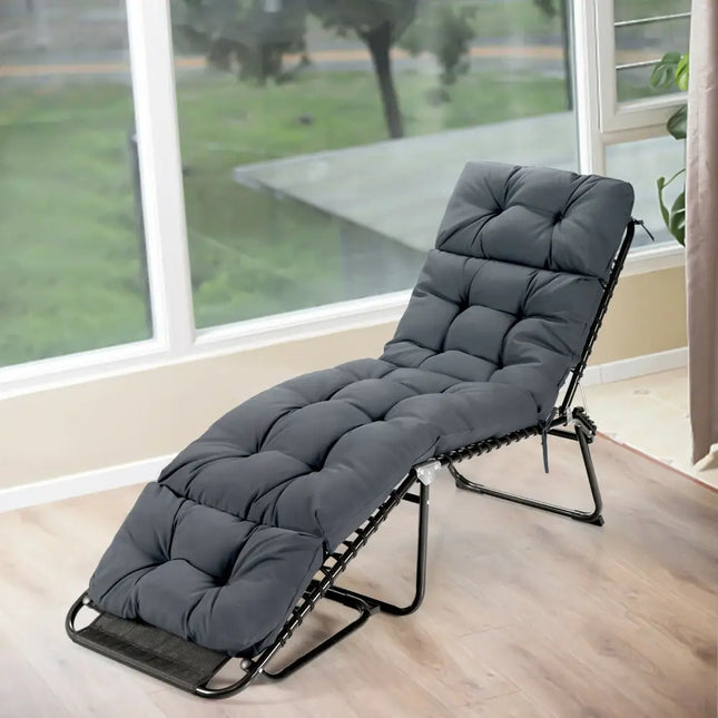 Outdoor Lounge Chaise Cushion with String Ties for Garden Poolside-Gray - Gray - Outdoor Furniture Accessories